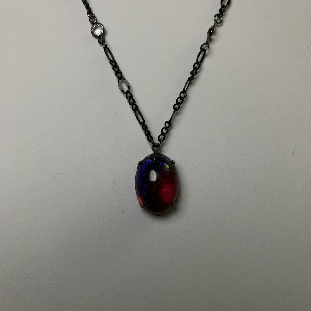 Fire Opal Blue Dragon Breath Blk Rhinestone Chain